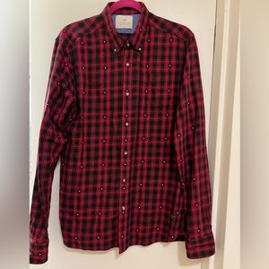Scotch & Soda Mens Red Black Plaid shirt